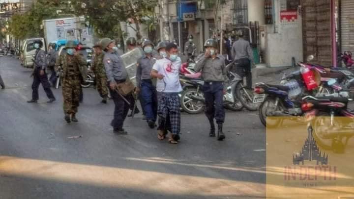 WE ARE NOT SAFE 
📍mandalay 
Junta started shooting people while they were protesting peacefully in front of a bank that isn’t participating in the CDM. #WhatsHappeningInMyanmar #Feb15Coup #militarycoup