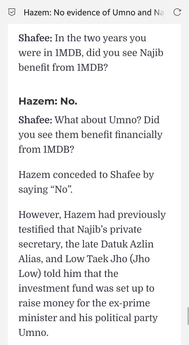 Kalau dulu, bila nak lepaskan diri, tabur je fitnah semua salah <a href="/NajibRazak/">Mohd Najib Tun Razak</a> dan <a href="/umnoonline/">UMNO Online</a>.

Bila ditanya dalam mahkamah, baru mengaku menipu.

Terbaik la Tan Sri Shafee.

Teruskan membongkar penipuan dalam pengurusan tertinggi 1MDB ni.