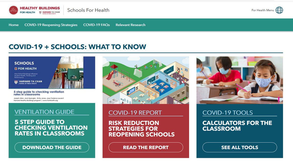 Sticking to  #HealthyBuildings and ventilation+filtration and what schools can do to improve the situation quickly, all of this has been written about extensively.My team at Harvard has many resources for you:  https://schools.forhealth.org/ 21/n