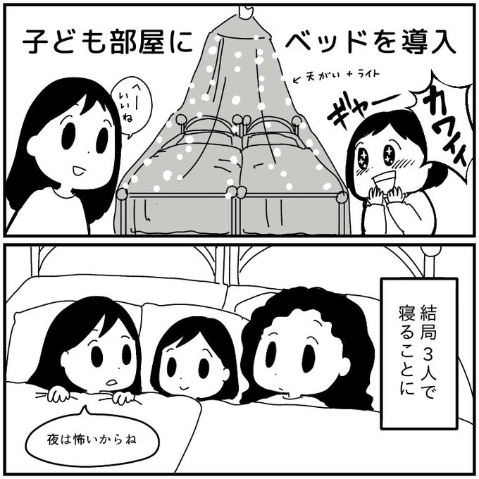天蓋ベッドを設置したよ。作業頑張った! 