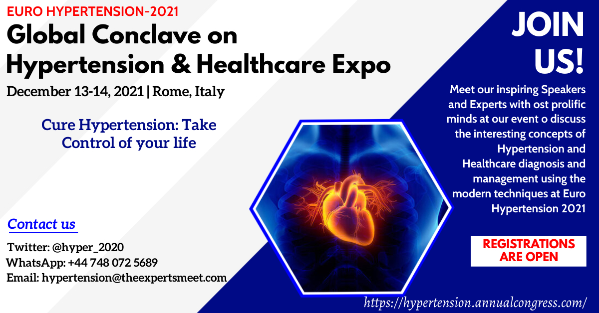 hyper_2020's tweet image. W:qrgo.page.link/EzMbH
Be a part of physical congress &amp;amp; Explore new trends to cure hypertension Euro hypertension-2021 meet.
Book your slot today!
Reach us: C: +44 203 933 4287
E: hypertension@theexpertsmeet.com
#cardiology #psychology #healthcare #healthy #Neurology