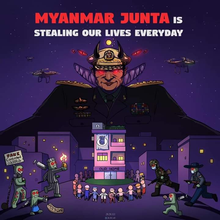 The night has come. Instead of resting people in Myanmar are forced to form vigilantes in each neighborhood to protect themselves from invasion of thugs, who have been paid (some even drugged) to carry out acts of violence; assault, vandalism and arson. 
#MyanmarPoliceBrutality