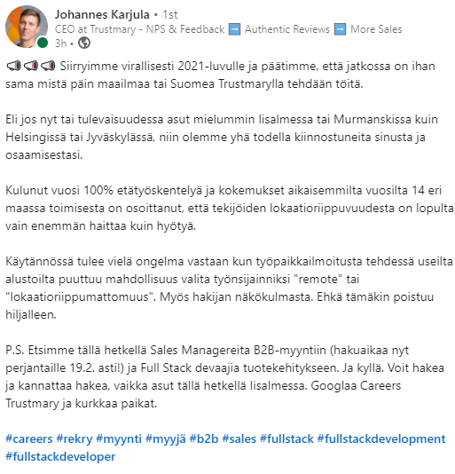 Mukana talkoissa myös <a href="/trustmarygroup/">Trustmary</a> <a href="/karjula/">Johannes Karjula</a> 💪Ohessa törkeä ruutukaappaus linkkarin puolelta