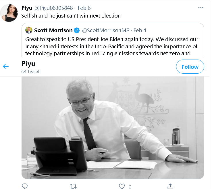 jan67854209's tweet photo. International student @Piyu06305848 calls Australian PM evil and interferes in Australian Elections! A lot of these students are foreign spying agents and should have their visa cancelled and banned forever. Australians decide their PM not international students! https://t.co/bcycZHSXLv