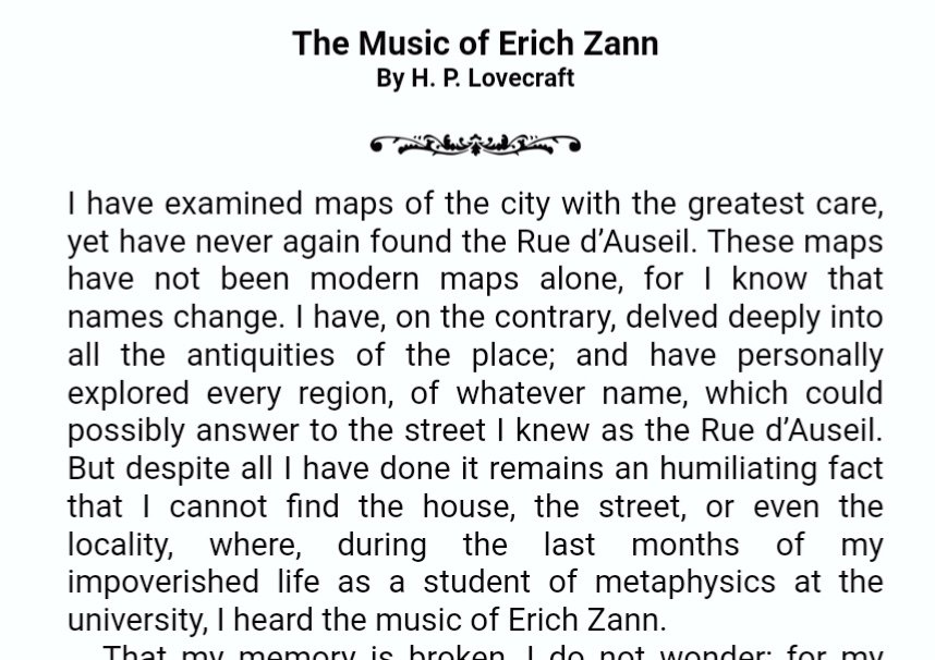 41. "The Music of Erich Zann" by H.P. Lovecraft. Available online at https://www.hplovecraft.com/writings/texts/fiction/mez.aspx