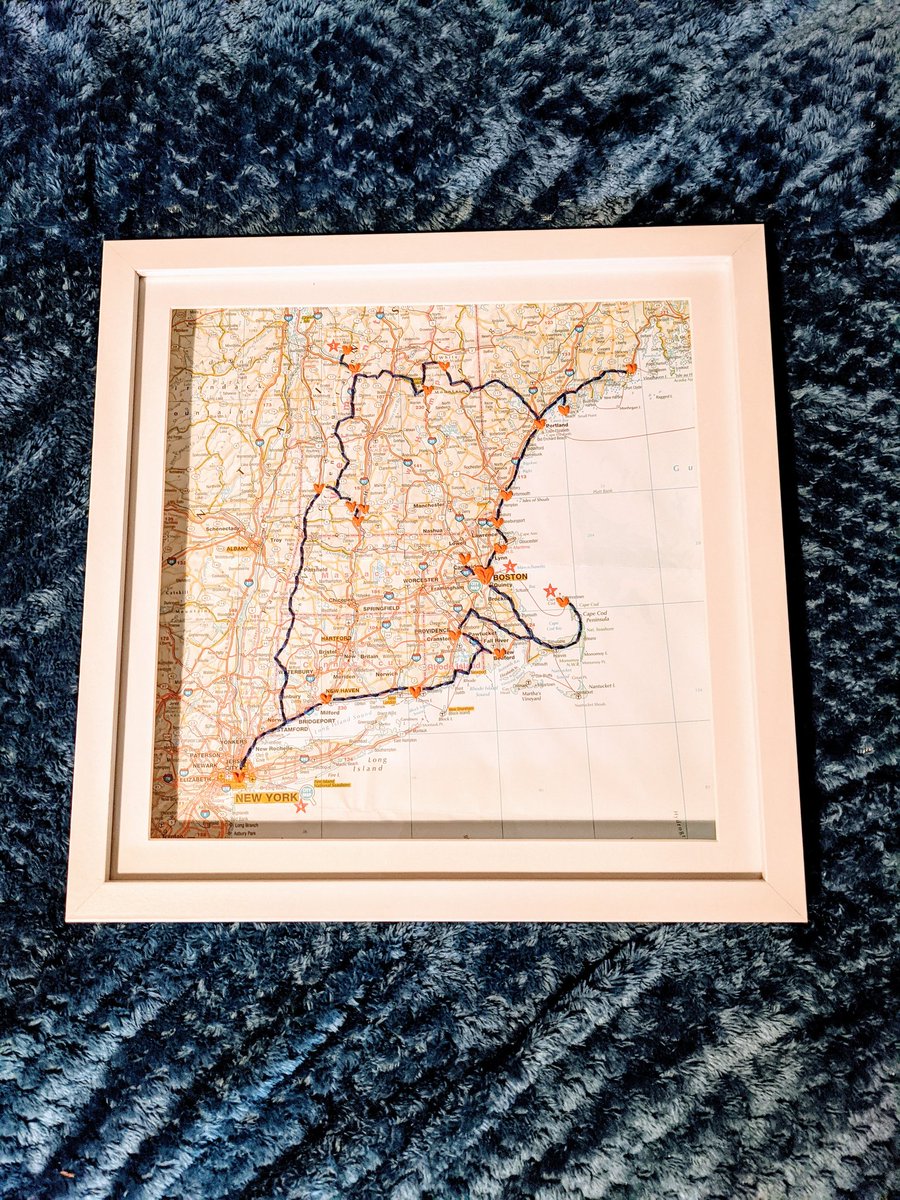 emmaheffer's tweet photo. The best delivery! We ordered a stitched map of our America roadtrip in 2019, feels like a great reminder of life before covid and loads of fab memories. @onthemapuk in #Bedford have done an amazing job 💙 https://t.co/MPOTjcsi2N