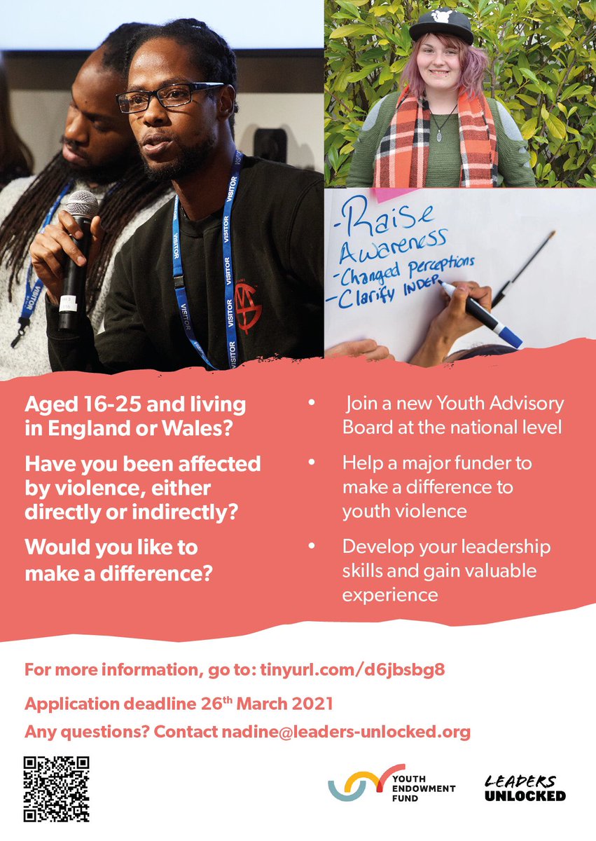 Opportunity for 16-25 year olds in England & Wales! Apply to join a national youth board to tackle youth violence in collaboration with @YouthEndowFund - deadline 26 March. More info here 👉 youthendowmentfund.org.uk/youth-advisory…