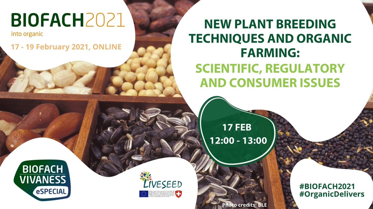 On 17 Feb, 12:00-13:00 CET, join our session on New #PlantBreeding Techniques & #OrganicFarming at #BIOFACH e-Special! Discover more about this topic and our speakers 👉 ow.ly/ffOr50DspSz 

#BIOFACH2021 #OrganicDelivers @Thuenen_aktuell @UnivPoliMarche @FiBLBreeding