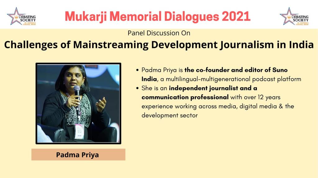 Join our Co-founder and Editor <a href="/priyakamal/">Padma Priya D</a> with <a href="/patralekha2011/"> @Patralekha2011 পত্রলেখা চ্যাটার্জী</a>, <a href="/swagata_y/">Swagata Yadavar</a>, <a href="/ChinnappaChirag/">Chirag Chinnappa</a> and <a href="/RachitaVora/">Rachita Vora</a> in a panel discussion on the Challenges of Mainstreaming Development Journalism in India, hosted by <a href="/debsocssc/">The Debating Society, St. Stephen's College</a>. 

🗓️16th February 2021 ⏰5 PM

🔗forms.gle/MbTjpPinVG4uR2…