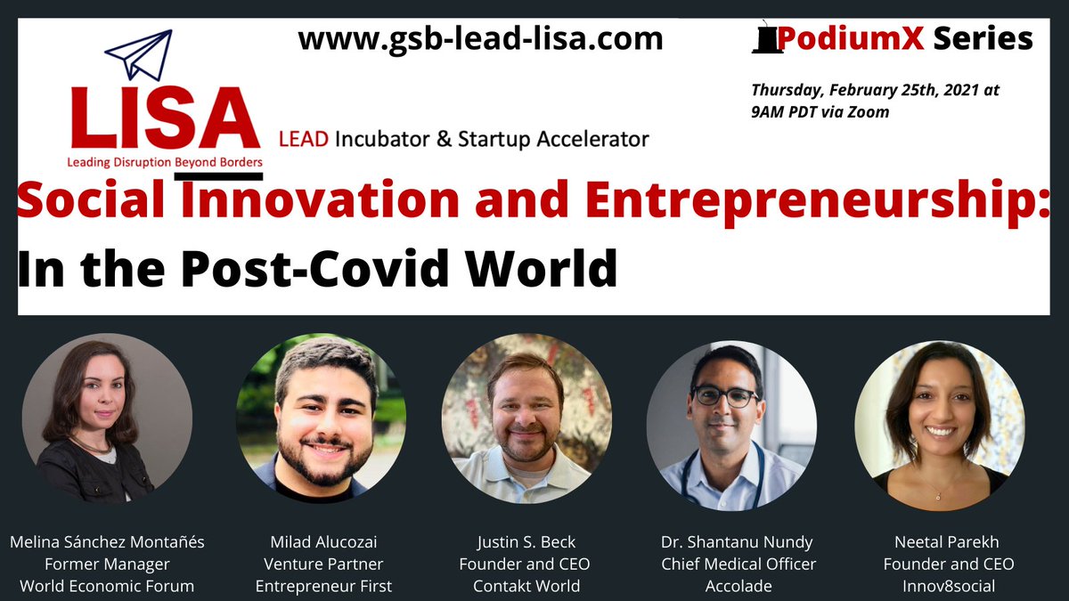 GSB-LEAD-LISA (@gsblisa) on Twitter photo Social Innovation Panel w/ @MiladAlucozai at Entrepreneur First; Justin S. Beck at ContaktWorld;
Dr. Shantanu Nundy at <a href="/Accolade/">Accolade</a>
<a href="/neetal_parekh/">Neetal Parekh</a> at @Innov8social
Moderated by Melina Sánchez Montañés at <a href="/WorldEcoFourm/">WorldEconomicForum</a> Social Innovation Panel w/ @MiladAlucozai at Entrepreneur First; Justin S. Beck at ContaktWorld;
Dr. Shantanu Nundy at <a href="/Accolade/">Accolade</a>
<a href="/neetal_parekh/">Neetal Parekh</a> at @Innov8social
Moderated by Melina Sánchez Montañés at <a href="/WorldEcoFourm/">WorldEconomicForum</a>