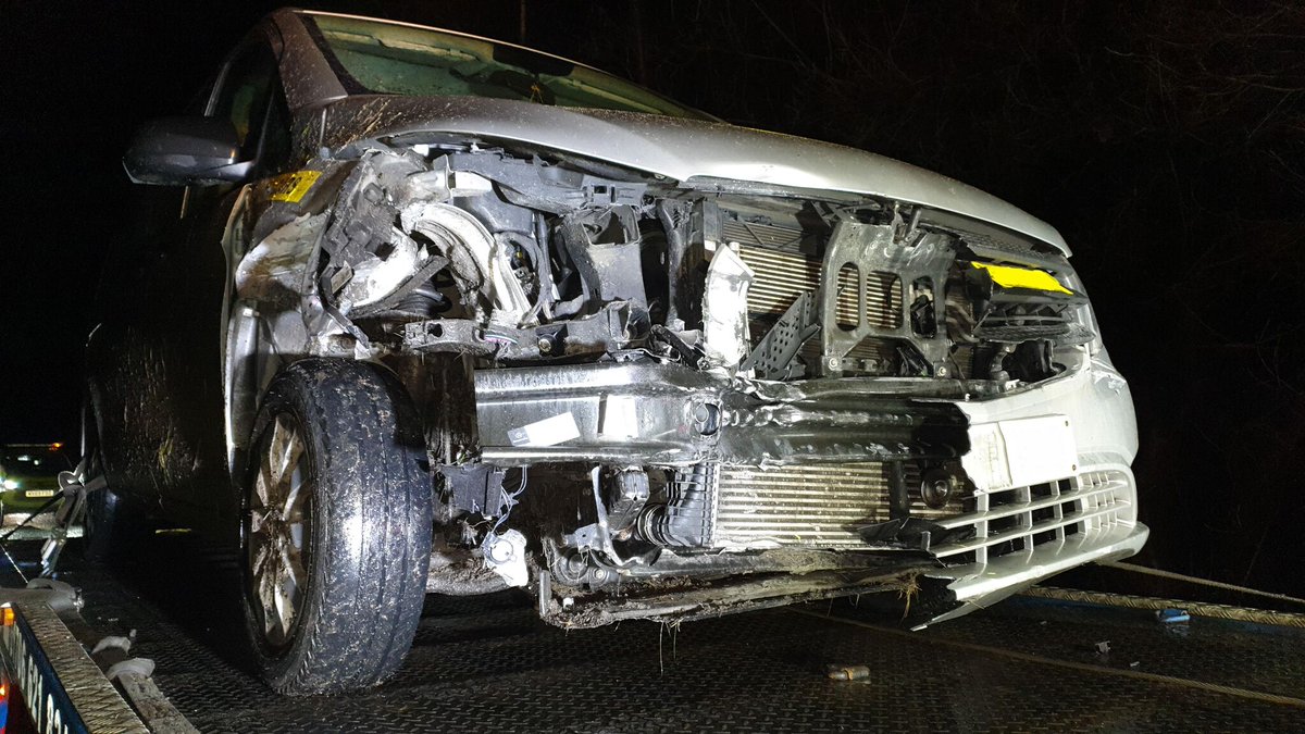 The driver of this private hire vehicle lost control at the start of the M61 Motorway at Swinton. Three tyres were below the 1.6 mm legal limit. This is why checking your tread depth regularly is essential to your and others' safety.