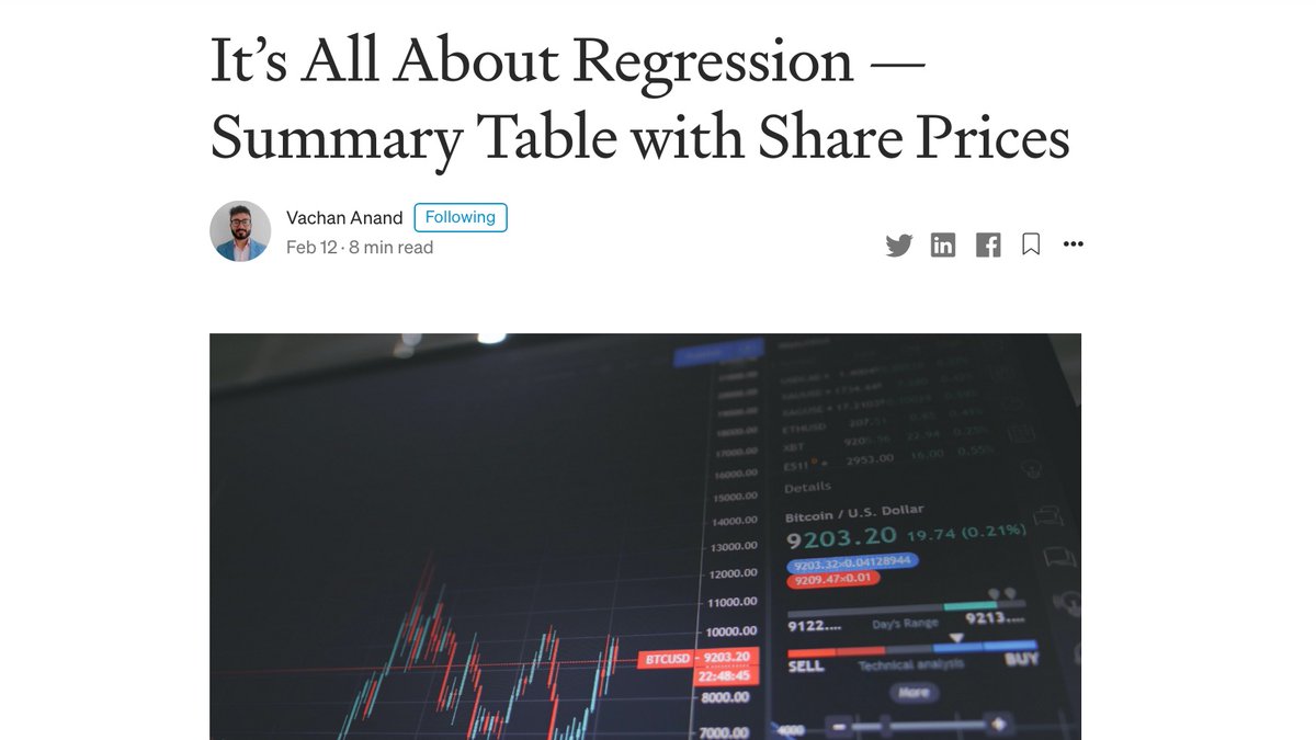 Mlearning_ai's tweet image. It’s All About Regression — Summary Table with Share Prices // @VachanAnand1  

Linear Regression is more than just a predictive model 

medium.com/mlearning-ai/i…

#regression  
#hypothesistesting  
#Trading
#machinelearning  
#datascience #sztucznainteligencja  #mlsogood #python