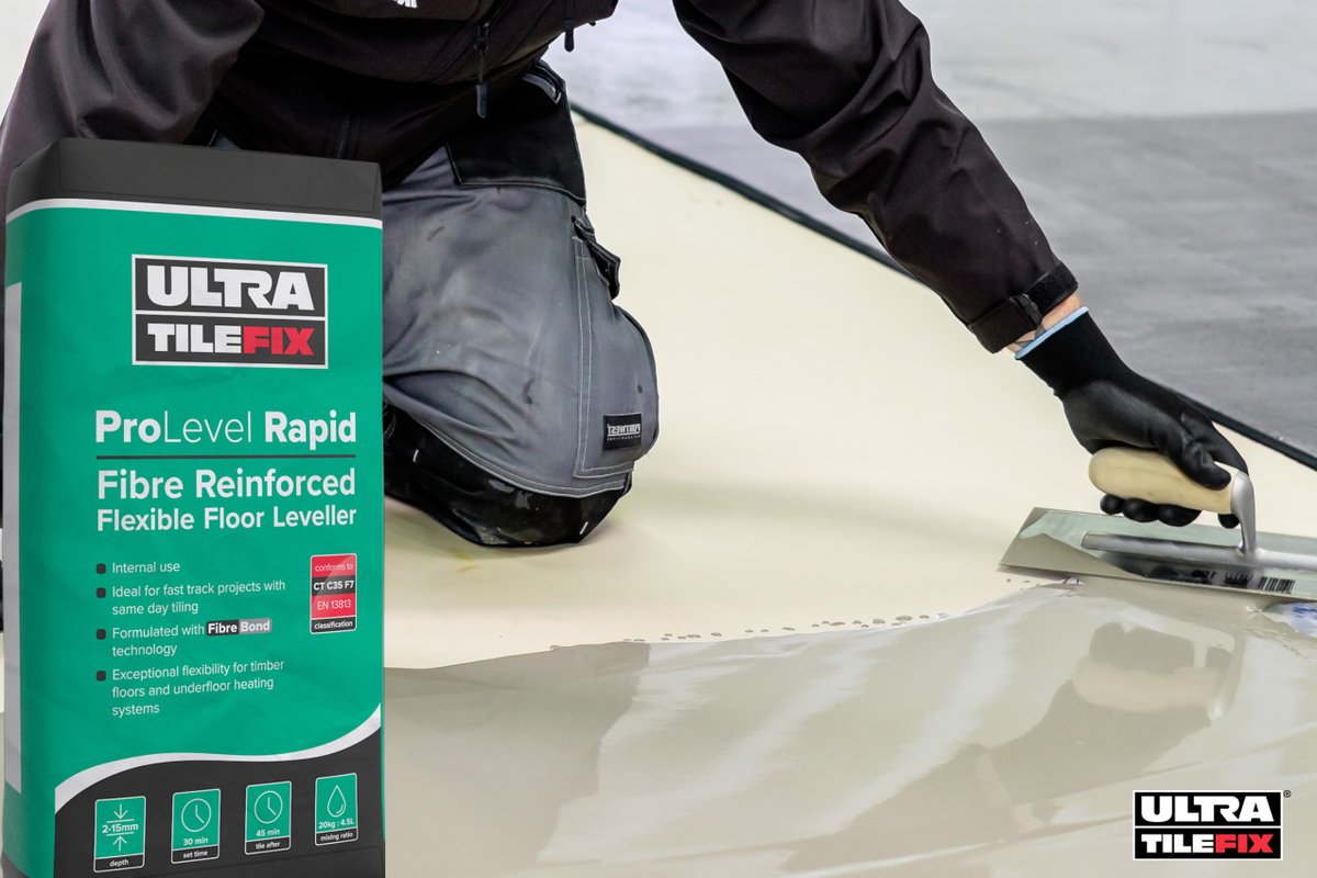 UltraTile_UK's tweet photo. Our range of fantastic floor levellers includes ProLevel Rapid - a fibre reinforced flexible floor leveller. Want to find out more? DM us to arrange a free online product demonstration https://t.co/g3xwb9cKBJ #Tiling #FloorTiling #FloorLeveller #ProLevelRapid https://t.co/bBz4pf5WxN