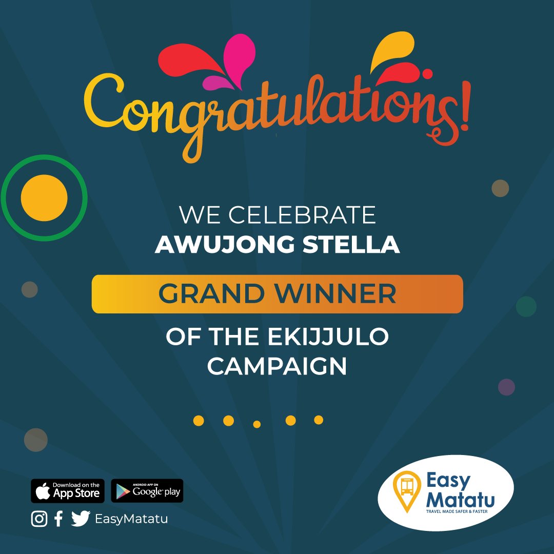 EasyMatatu's tweet photo. GRAND WINNER!!!!
Congratulations!
We celebrate AWUJONG STELLA

#ekijjuloCampaign2021
#EasyMatatu
#Safetransport
#eastAfrica #africa https://t.co/uoHBoBlUUl