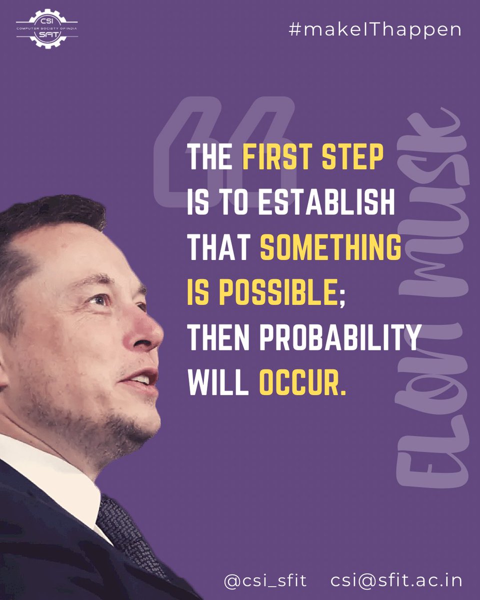csi_sfit's tweet photo. If #elonmusk said it, 
it’s definitely possible😤
.
This #MotivationMonday believe in yourself and trust that anything and everything is possible, from the smallest to the biggest dreams 💪🏻🦾

#makeIThappen #CreateCodeCSI #csisfit #monday #anythingispossible #programming #coding https://t.co/Qxi78pT0SQ