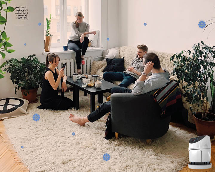 Discutons et ayons la joie de 
vivre dans un environnement 
sain. Marguerite est là pour vous 
protéger. 
#AirPurify #AirSain 
#Covid19solution #ensemble