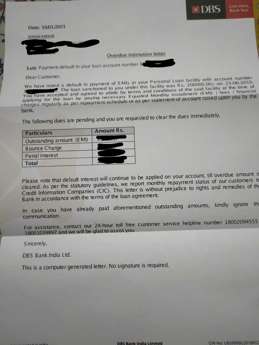 Overdue intimation letter by <a href="/digibank/">digibank by DBS</a> <a href="/DBSBankIndia/">DBS Bank India</a> is that I am inly at fault? DBS denied me restructuring. Why? This is just mockery of <a href="/RBI/">ReserveBankOfIndia</a> tall claims of restructuring. Every bank denied it. It was them who given me loan I didn't go them asking for one
#loanmoratorium