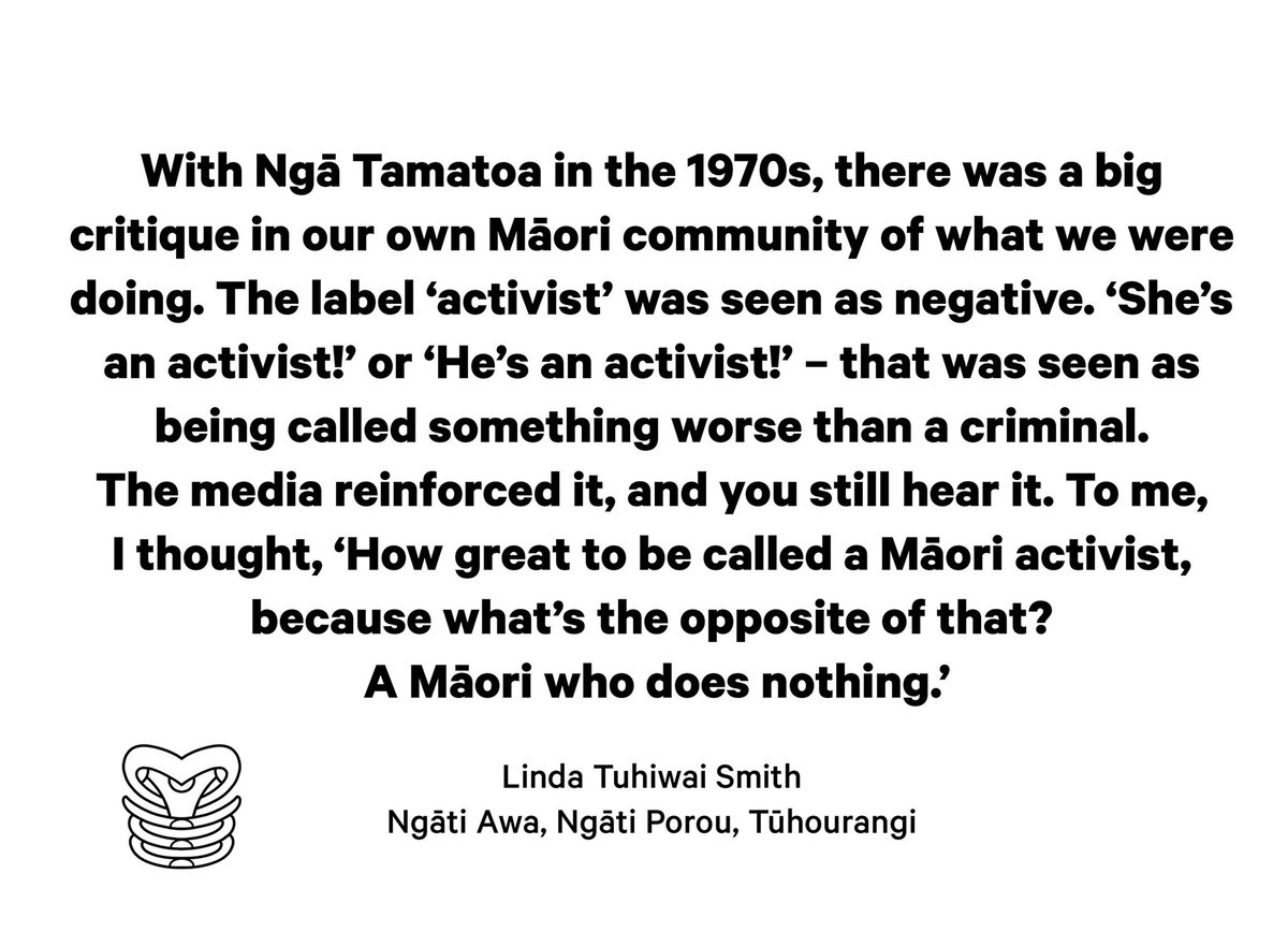 tkatrangatira's tweet photo. With Ngā Tamatoa in the 1970s, there was a big critique in our own Māori community of what we were doing. The label ‘activist’ was seen as negative. To me, I thought, ‘How great to be called a Māori activist, because what’s the opposite of that?
 A Māori who does nothing.’ https://t.co/Fubu2jZT8J