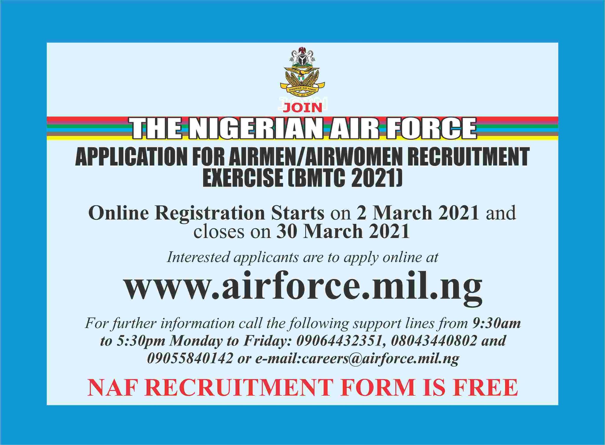 Nigerian Air Force on X: &ldquo;APPLICATION FOR AIRMEN/AIRWOMEN 