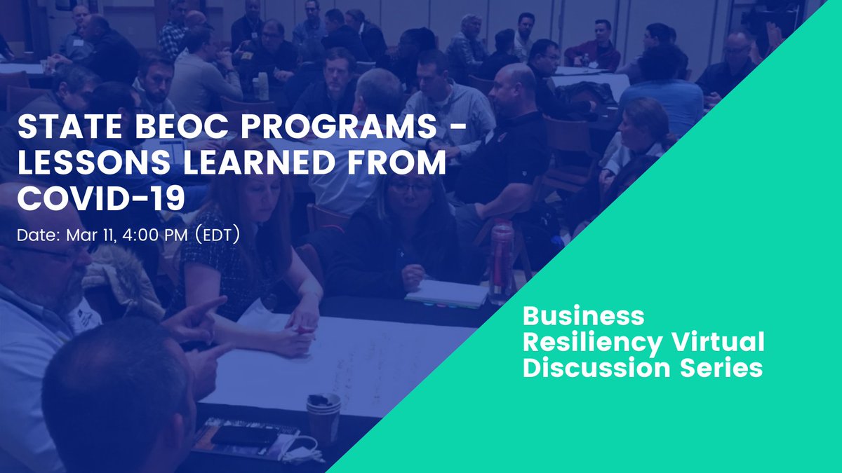 ahcusa's tweet image. [NEW] State BEOC Programs - Lessons Learned from COVID-19 - Date: Mar 11, 4:00 PM (EDT)

Register Here: resilienceexch.org/series-info

● Edie Cassella
● Garth K. Reynolds
● Larry M. Magelitz
● Steve Caluris

Learn how the experts worked together to address issues during COVID-19...