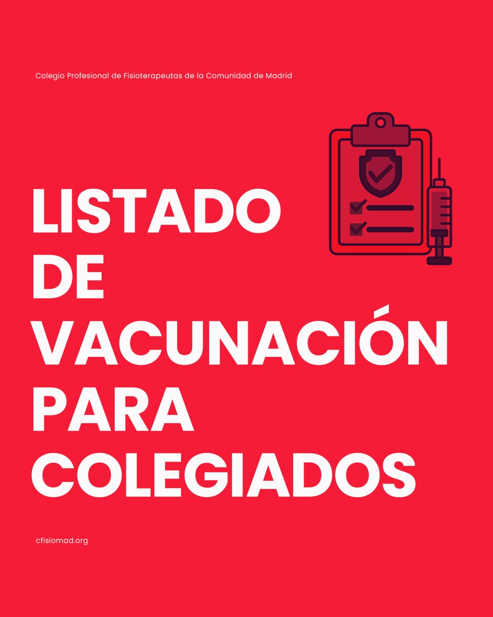 Si eres colegiado en el #CPFCM y residente (empadronado) en Madrid, tienes hasta el día 18 de febrero (próximo jueves) para inscribirte en el listado de vacunación de la <a href="/ComunidadMadrid/">Comunidad de Madrid</a>.
Inscripción y preguntas frecuentes, aquí: vealfis.io/formulario_vac…