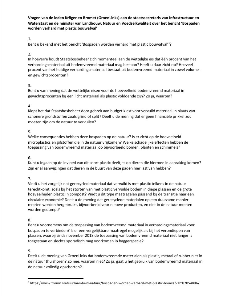 We proberen microplastics in de bodem en het water te voorkomen, én dan wordt met plastic vervuild bouwafval gebruikt voor natuurpaden!?

Na plastic stort in diepe plassen en vervuild GFT weer een voorbeeld dat het met de circulaire economie niet vanzelf goed komt. Kamervragen.👇