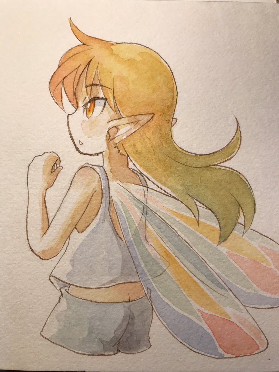 翡 ダニエルスミスの絵具の引っ越しで残った絵具も全部使い終わりました 後はちょっと掃除して 絵具を並べ替えます 翠が玉蟲の様な羽色の妖精描いたら って言ってくれて 玉蟲の様には出来なかったけど なかなかいい子が生まれました かわいい