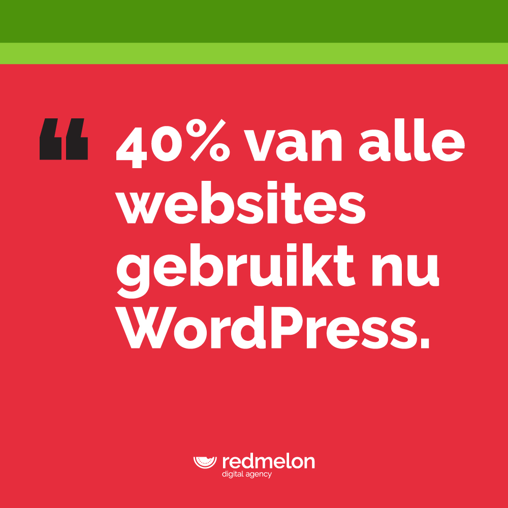 Het ongelofelijke is gebeurd! Maar liefst 40% van alle website maakt inmiddels gebruik van WordPress. 

Wij waren al langer van de kracht op de hoogte, want wij bouwen al 5 jaar alles alleen in WordPress.

redmelon.nl/wordpress-webs…

#wordpress #wordpresswebsite #websitelatenmaken