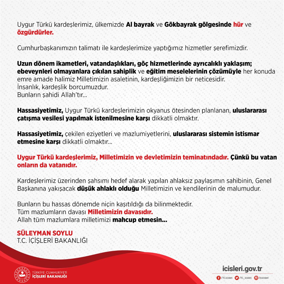 Ucuz, sosyal medya manipülasyonlarına...

Uygur Türkü kardeşlerimiz ülkemizde Al bayrak ve Gökbayrak gölgesinde hür ve özgürdürler...

Cumhurbaşkanımızın talimatı ile kardeşlerimize yaptığımız hizmetler
şerefimizdir.