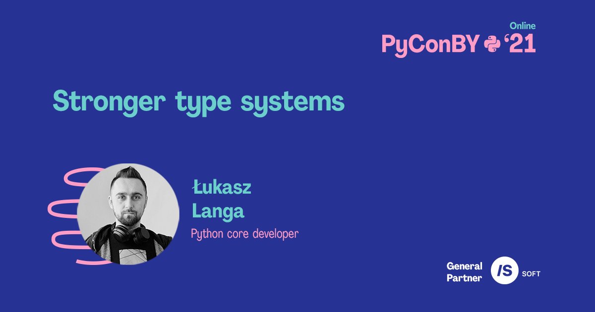 PyConBY 2021 (March 13) Online Conference (@pyconby) on Twitter photo Together with <a href="/llanga/">ลukasz Langa moved to ๐ฆ</a> we'll try to find a workable compromise between languages with dynamic type systems, freeform document databases and strong static type systems, relational databases. Can we somehow reap the benefits of both? Let's find out ๐ by.pycon.org Together with <a href="/llanga/">ลukasz Langa moved to ๐ฆ</a> we'll try to find a workable compromise between languages with dynamic type systems, freeform document databases and strong static type systems, relational databases. Can we somehow reap the benefits of both? Let's find out ๐ by.pycon.org