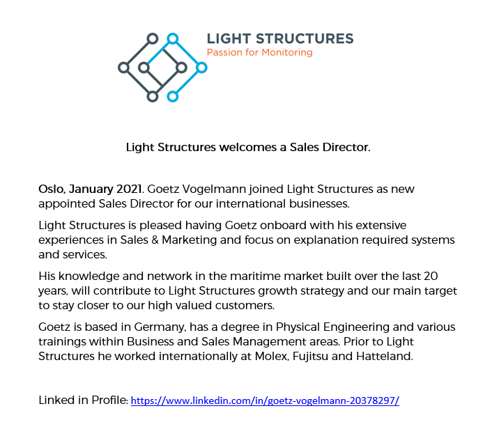 LS_monitoring's tweet photo. Welcome to the team Goetz!
#lightstructuresas #newmember #salesdirector #Germany #Oslo #team https://t.co/VtpyafAsAW
