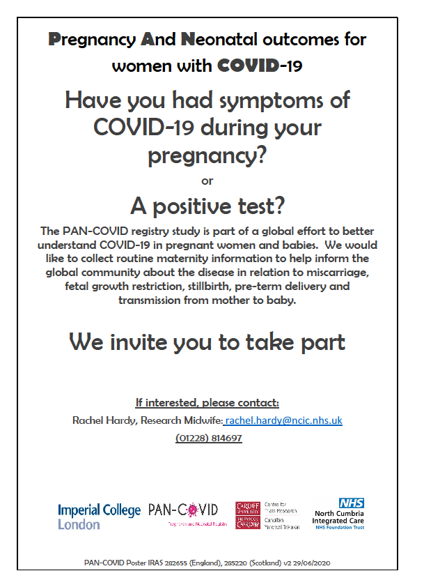 NCICResearch's tweet photo. The PAN-COVID study is a global registry of women affected by COVID19 in pregnancy and their babies to guide treatment and prevention.  Please see poster for contact details. #pancovid #pregnancy #research #COVID19 #BePartOfResearch #NIHRWomen https://t.co/gQgUvMRgMp