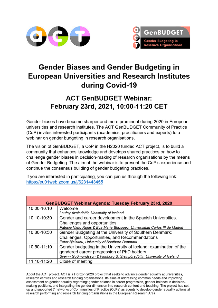 Kynjafraedi Hi Gender Studies University Of Iceland We Are Getting Closer To The Actongenbudgetwebinar 23 February 21 The Genbudget Cop Invites You To Join Program And A Link To Join T Co Pvdjdi63pb