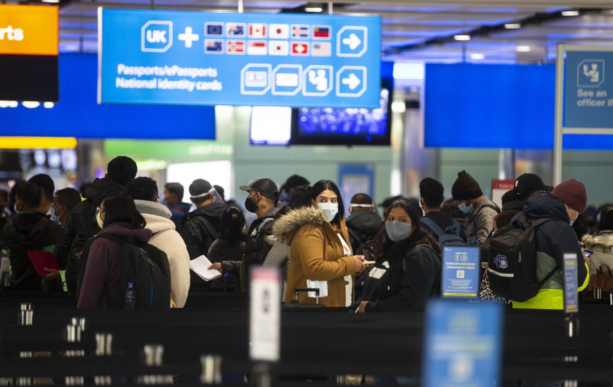 Heathrow, Britain’s busiest airport, warned yesterday that queues at passport control have been up to five hours long recently. Officials blamed a shortage of Border Force staff, saying that many desks were left empty. https://www.thetimes.co.uk/article/red-list-travellers-free-to-mix-with-passengers-on-planes-and-at-airports-6h7mxqxxw?utm_source=cc&utm_campaign=cc&utm_medium=branded_social