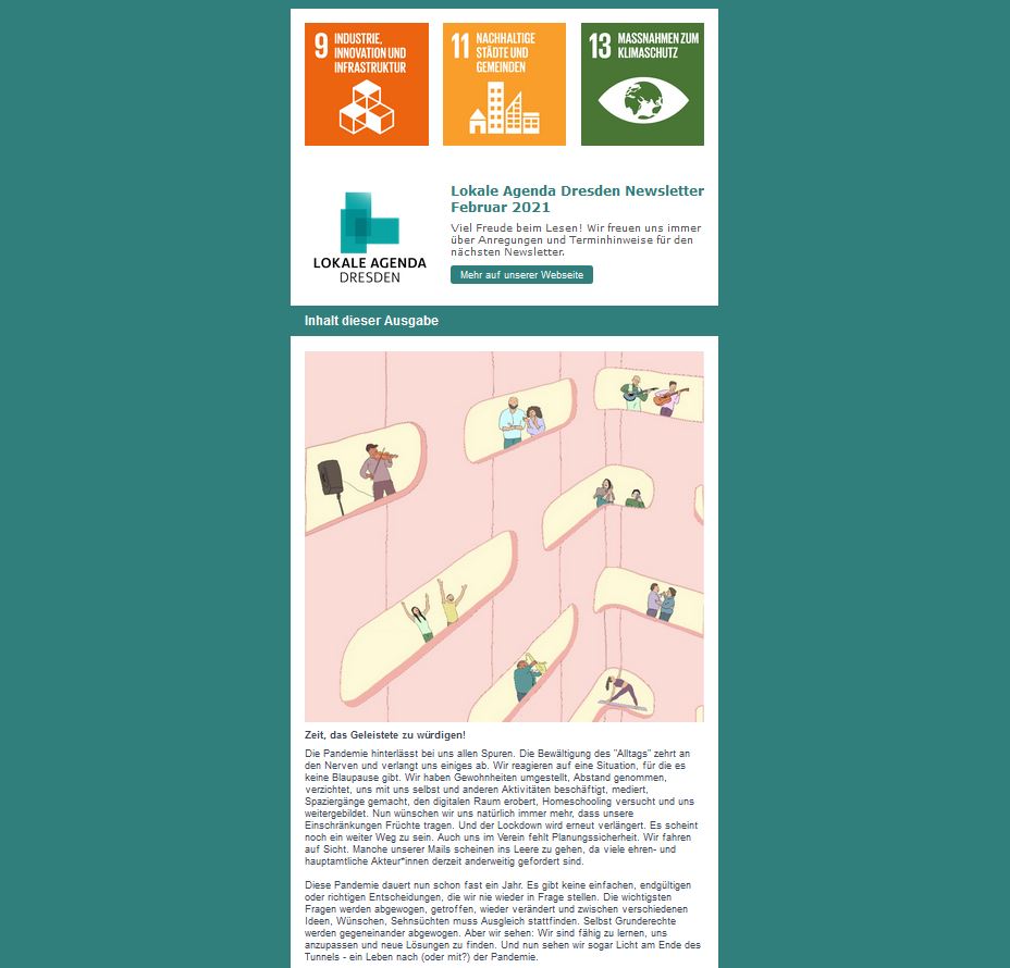 Unser Februar-Newsletter ist draußen! Wir suchen wieder eine neue Kollegin, tanzen in den Lockdown und resümieren unseren ersten Online-Workshop dieses Jahr.

Natürlich wie immer nachhaltige News aus Dresden und Umgebung sowie Ideen, für die kommende Zeit: la-dresden.de/2021/02/15/feb…