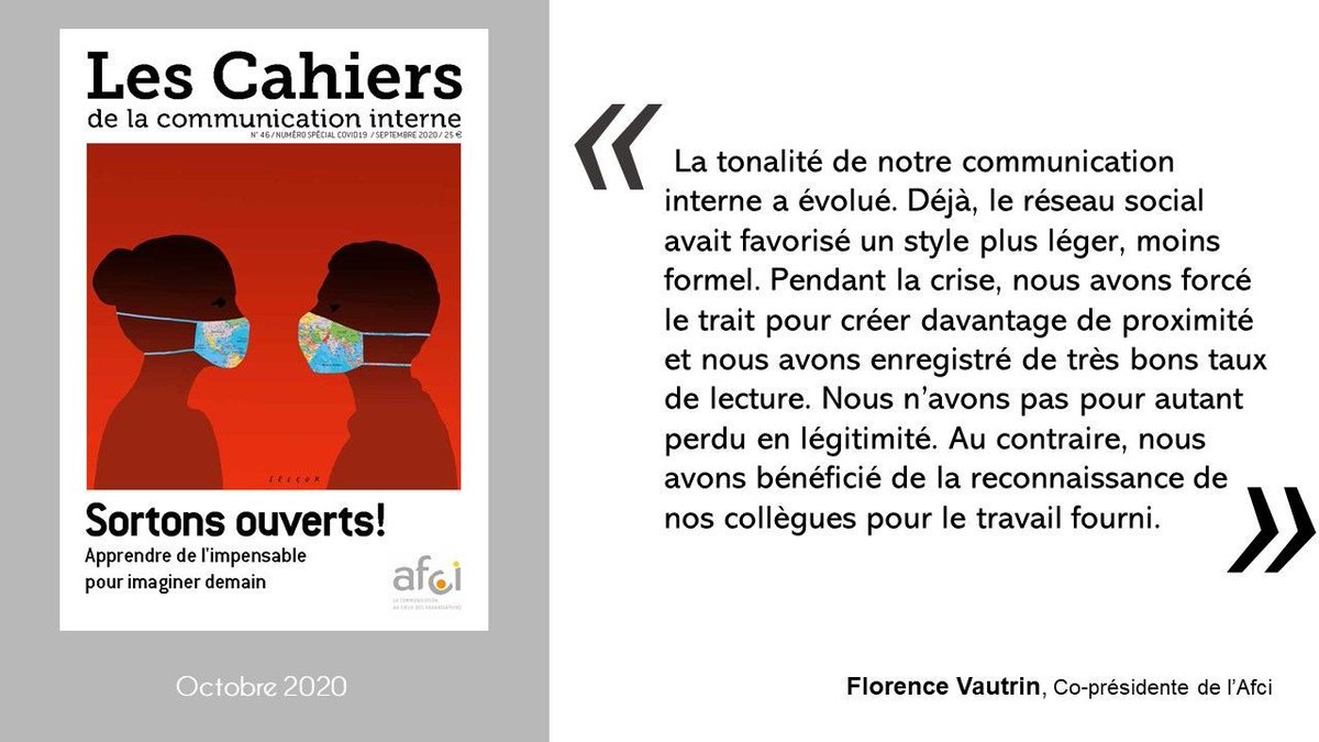 [Cahiers de la com interne – ACCES LIBRE] Pour clôturer le n°46 des Cahiers de la com interne spécial Covid-19,  retour sur les premières leçons de cette crise avec notamment  <a href="/Master_Florence/">florence vautrin</a>, co-présidente de l’Afci  : buff.ly/3tWqNAH