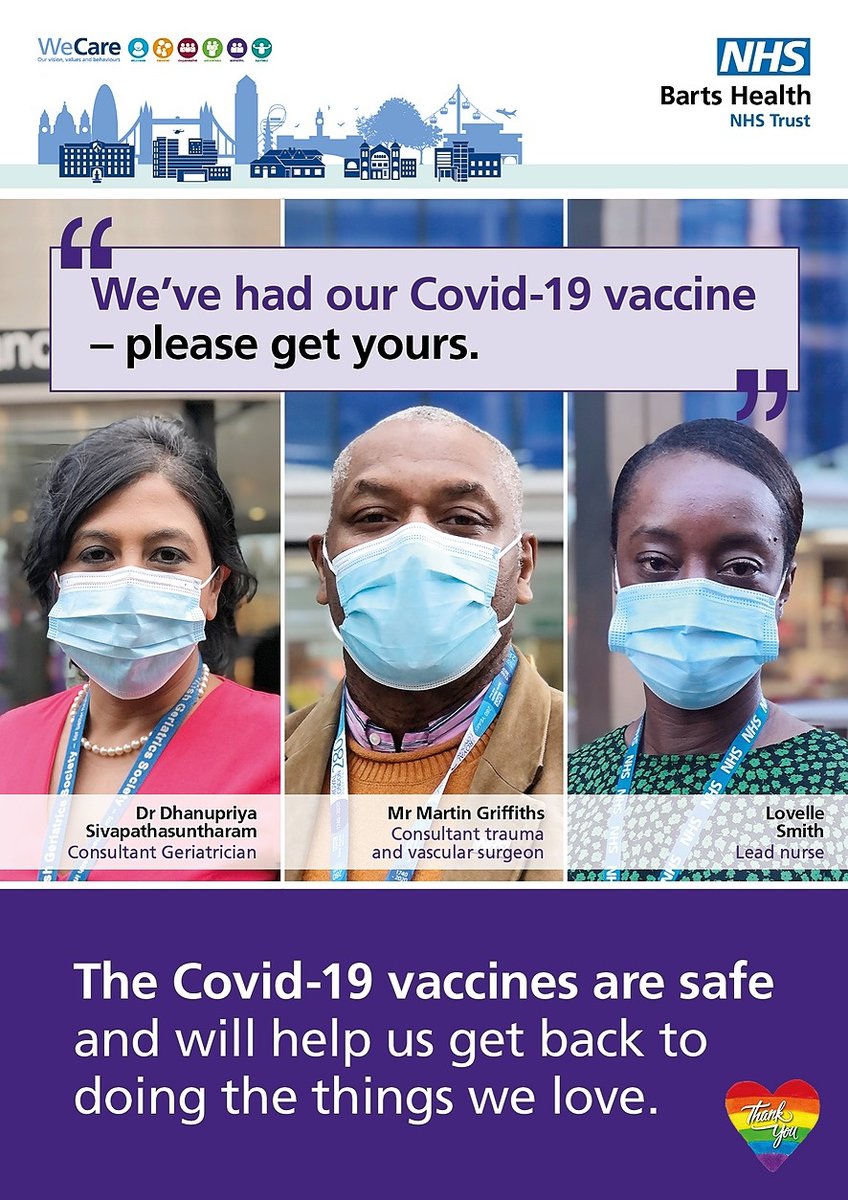NHSBartsHealth's tweet image. Staff at The @RoyalLondonHosp have come together to share why they got the Covid-19 vaccine and urge others in their communities to do the same. 

The Covid-19 vaccines are safe and will help us get back to normal ❤️️

@DhanupriyaSiva @martinpgriff

#NHS
#StaySafe
#CovidVaccine