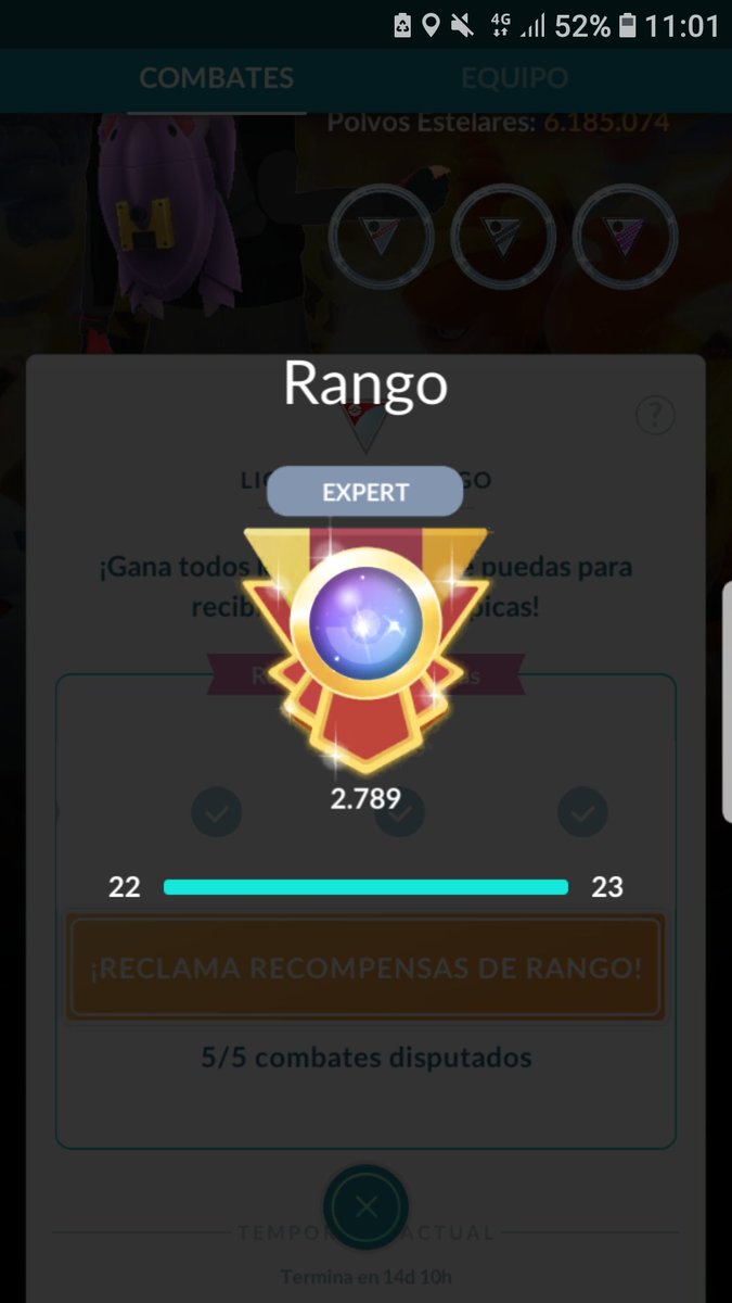 Llegando a la recta final de esta temporada, llegamos a rango experto. Todavía queda que subir! Goooo!! #PokemonGo #GOBattleLeague