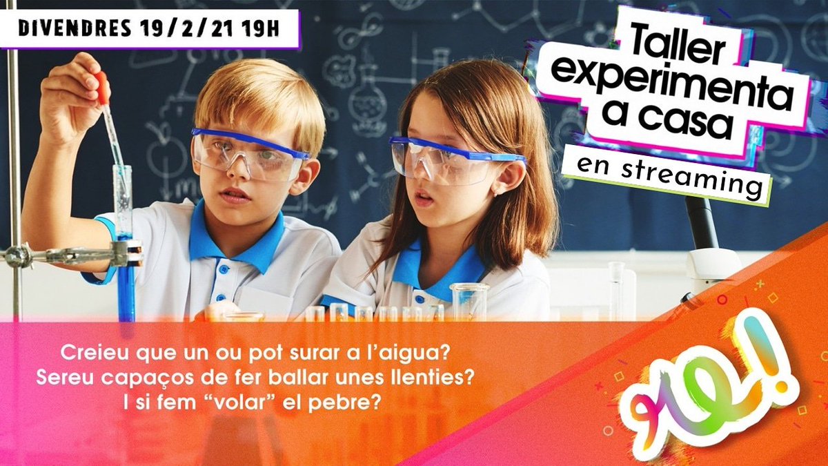 Voleu convertir-vos en científics 👩‍🔬👨‍🔬? Divendres ho podreu fer de la mà de l’Eva i la Barbara amb 5️⃣ experiments per fer en família partint de petits reptes!

Us esperem!👇

🗓 Divendres 19/02/21 
⏰ 19h
On: en streaming a YouTube
ℹ️ repteexperimenta.cat/2021/experimen…
Cal inscripció prèvia