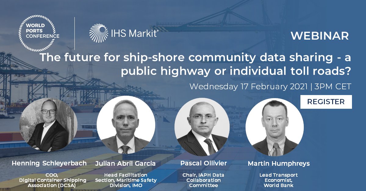 IAPHWorldPorts's tweet photo. Last few days remaining to register for this Wednesday's webinar 'The future for ship-shore community data sharing - a public highway or individual toll roads?' Register today: https://t.co/fWYMVzAAjb https://t.co/vgxegtxRHO