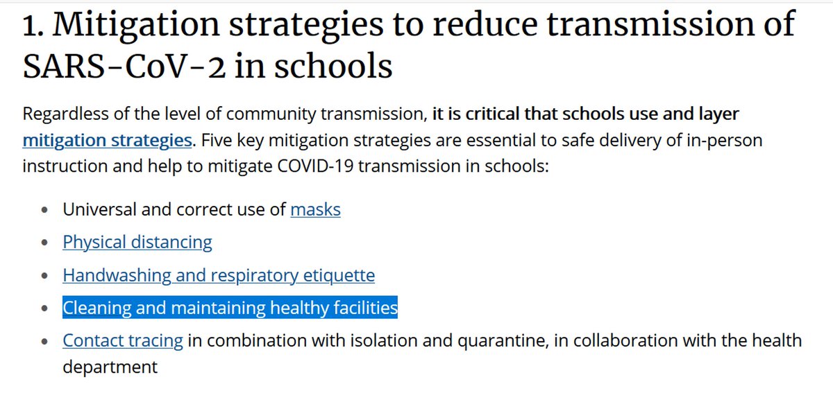 Item #1 in the report (yes, #1), lists 5 key "Mitigation strategies to reduce transmission in schools"It doesn't say 'ventilation', but it does say 'cleaning and healthy facilities'. I use 'healthy buildings' for header when talking ventilation, so this looks promising...2/