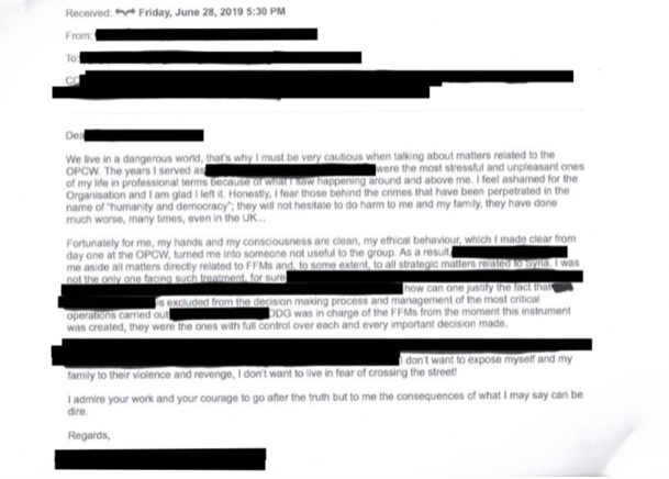 16) The letter Bellingcat leaked was never sent and its leaking confirms that a) nefarious actors within the OPCW are leaking false information and b)  @bellingcat serve as their conduit. The description of the conditions within the OPCW described by this official appear accurate