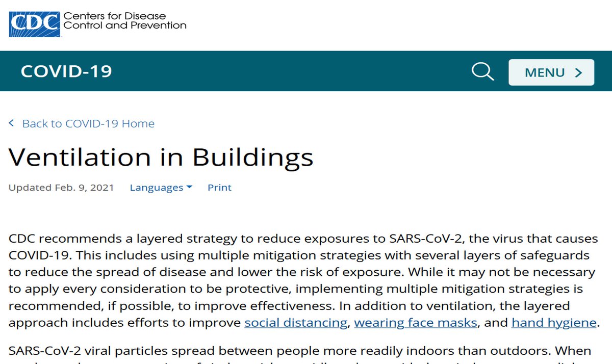 Alright, when we finally click 'ventilation in buildings', we get to this page which actually has the detailed info on ventilation and filtration (side note: this took ~10 months for CDC to produce this page, even though we knew this last winter...) https://www.cdc.gov/coronavirus/2019-ncov/community/ventilation.html5/n