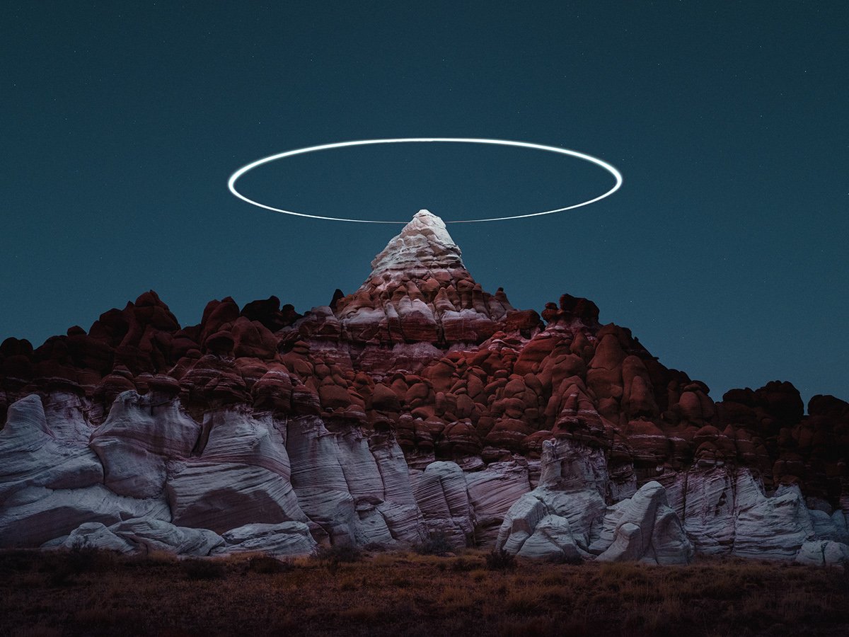 mattdesl's tweet image. I'm also really inspired by Ruben Wu's (b. 1975) work, using programmable drones and light painting to produce these brilliant and other-worldly landscape photographs.