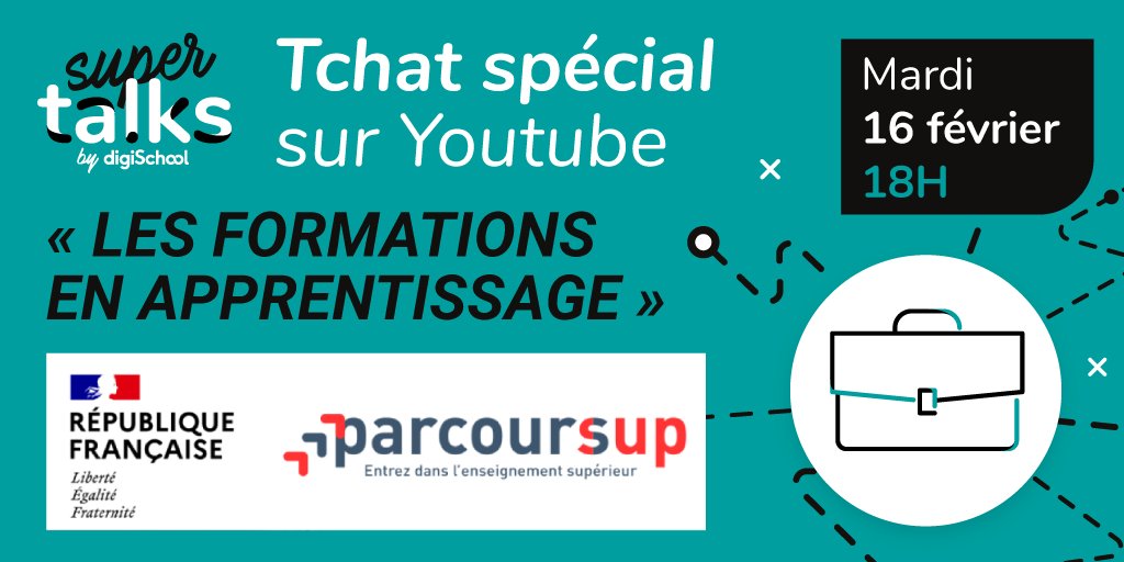 Parcoursup (@parcoursup_info) on Twitter photo 💬 RDV mardi 16 février, à 18h, pour un tchat avec <a href="/digiSchool_fr/">digiSchool</a> en direct sur Youtube consacré aux formations en apprentissage sur #Parcoursup.
@sebastienmalige directeur de CFA et nos équipes répondront à toutes vos questions.
📍 Toutes les infos : supertalks.digischool.fr/supertalks-3-l… 💬 RDV mardi 16 février, à 18h, pour un tchat avec <a href="/digiSchool_fr/">digiSchool</a> en direct sur Youtube consacré aux formations en apprentissage sur #Parcoursup.
@sebastienmalige directeur de CFA et nos équipes répondront à toutes vos questions.
📍 Toutes les infos : supertalks.digischool.fr/supertalks-3-l…