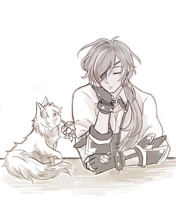 "A cat sometimes bring a gift to their caretaker, many believes that behaviour happen because they love you and care about you."

For #KaeLucweek2021 @kaelucweek
[Flower + Cat ]
#kaelucweek #KaeLuc #ガイディル #케이다이 #羽枭 