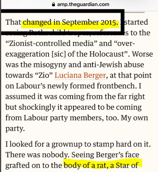 2/xLet's look in detail at this article written in April 2019 in the  @Guardian - and I will explain the concerns.The areas highlighted guide you to believe this was all Labour - IT WASN'T.It also occurred before 2015! Detail follows... https://www.theguardian.com/commentisfree/2019/apr/02/gary-lineker-luciana-berger-trolls-trolled-social-media-abuse