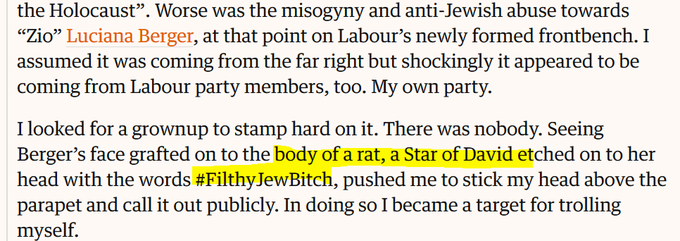 2/xLet's look in detail at this article written in April 2019 in the  @Guardian - and I will explain the concerns.The areas highlighted guide you to believe this was all Labour - IT WASN'T.It also occurred before 2015! Detail follows... https://www.theguardian.com/commentisfree/2019/apr/02/gary-lineker-luciana-berger-trolls-trolled-social-media-abuse