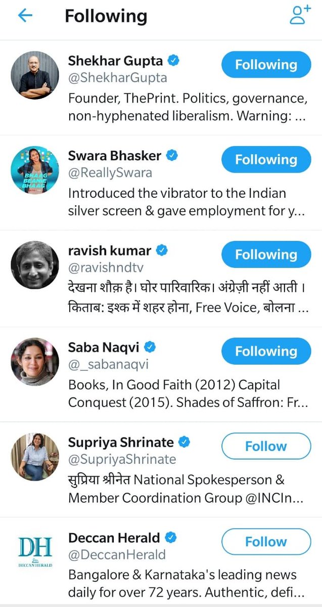 Let's take a quick look at  @FriedrichPieter Twitter "following" list, you will find all familiar faces, the rest is history. No wonder he retrieves the tips to write against India from the entire left cabal like Ravish, Swara, Saba, Shekhar etc, who run this agenda locally.8/9