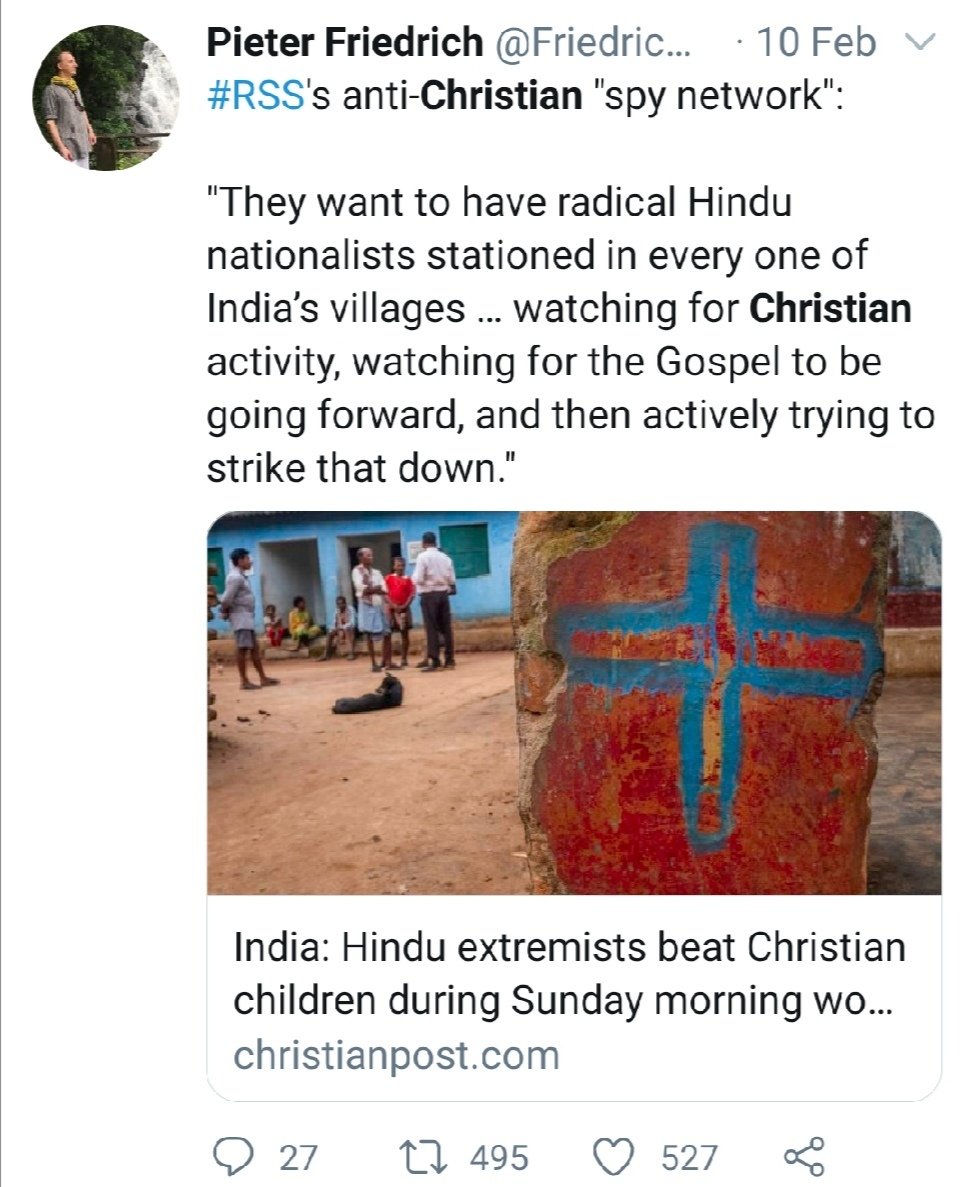 Once again he is trying to malign Hindu orgs in Orissa for violence against χτιαns. In India all Maoist groups are supported by Missionaries. Kandhamal village in Orissa mostly comprises people of SC/ST and more than 60% are now converted. This itself is a crime to convert.